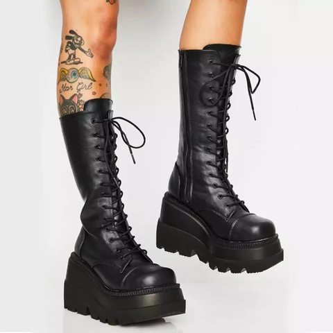 Platform Shoes  Boots Women Winter Shoes Genuine Leather Riding Boots Zipper Ladies Shoes Long Boots Autumn Black 2022 ► Photo 1/6