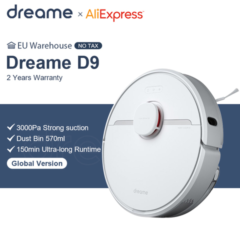 Dreame D9 Max Robot Vacuum Cleaner 4000Pa Suction Power 150min Run Time  LiDAR Technology