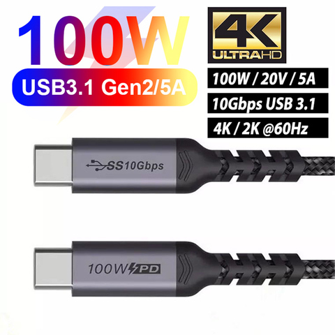 URVNS USB C to Type C Cable For Macbook Pro 5A PD 100W USB 3.1 Gen 2 Fast USB-C Cable For Samsung S10 Note20 PD 3.0 QC 4.0 Cord ► Photo 1/6