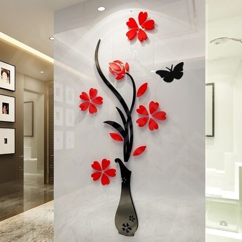 3D Wall Sticker Multi-Pieces Flower Acrylic Wall Sticker DIY Art Wall Poster Home Decor Bedroom Wallstick Decoration Vase Plum ► Photo 1/1