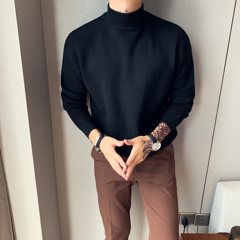 British Style Winter Sweater Men Fashion 2022 Loose Turtleneck Men Solid All Match Casual Sweaters for Men Clothing 5Colors 4XL ► Photo 1/5