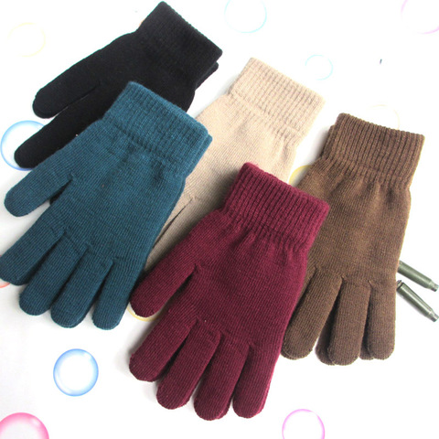 New Unisex Winter Ribbed Knitted Full Fingered Gloves Women Men Classic Basic Thicken Lining Mittens Thermal Wrist Gloves ► Photo 1/6