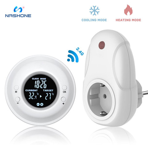 Nashone EU 220V Socket Thermostat LCD Display Wireless Digital thermostat Temperature Controller Prong Plug Heating and Cooling ► Photo 1/6