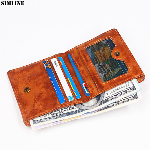 100% Genuine Leather Wallet For Men Male Brand Vintage Cowhide Short Bifold Small Wallets Men's Purse Carteira With Card Holder ► Photo 1/6