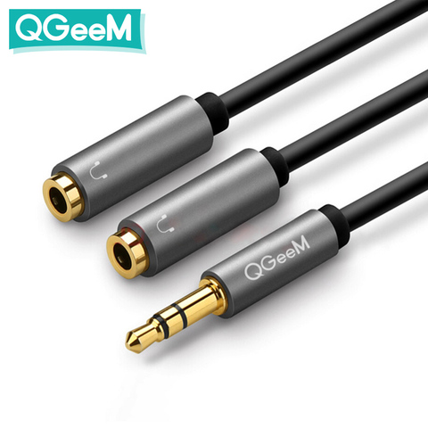 QGeeM Earphone Extension Cable Jack 3.5mm Audio Cable Male to 2 Female Aux cable Headphone Splitter for iPhone Samsung S9 PC P20 ► Photo 1/6