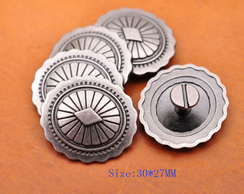 10X 30*27MM Retro Silver Tribal Beauty Diamond Flower LEATHERCRAFT  Belt Handbag CONCHOS Screwback ► Photo 1/6