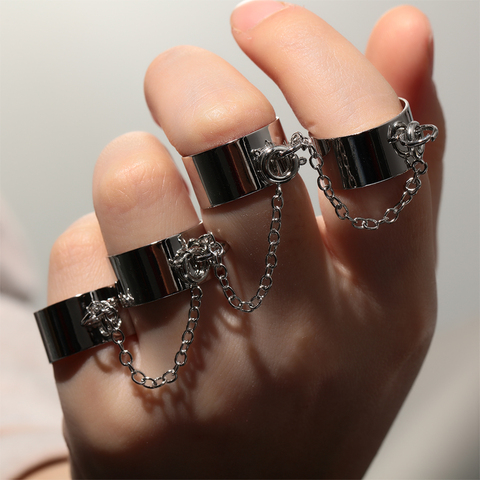 Punk Cool Hip Pop Rings Multi-layer Adjustable Chain Four Open Finger Rings  Alloy Women Rotate Rings for Women Party Gift ► Photo 1/6