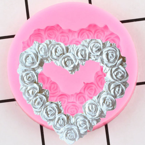 Heart Shape Silicone Mold Rose Flower Frame Wedding Fondant Cake Decorating Tools Cupcake Topper Candy Chocolate Gumpaste Molds ► Photo 1/6