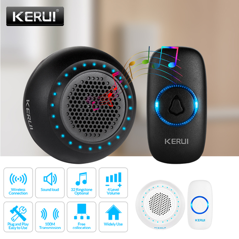 KERUI M523 Wireless Smart Doorbell Kit Home Security Waterproof Door Button Colorful LED Housed Chimes Doorbell 433MHZ Button ► Photo 1/6