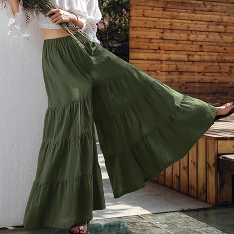 Vintage Women's Wide Leg Trousers ZANZEA 2022 Solid Pants Casual Elastic Waist Long Pantalon Palazzo Female Plus Size Turnip ► Photo 1/6