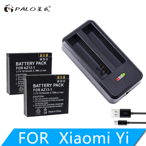 PALO 1010mAh AZ13-1 Battery with USB Battery Charger For Xiaomi Yi Action Camera Replacement Battery Rechargeable Backup Bateria ► Photo 1/6
