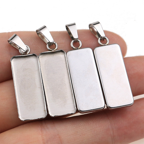 10pcs/lot Stainless Steel Rectangle Cabochon Blank Charms Pendant Bezel Setting Trays with Bails Diy Jewelry Making Findings ► Photo 1/6