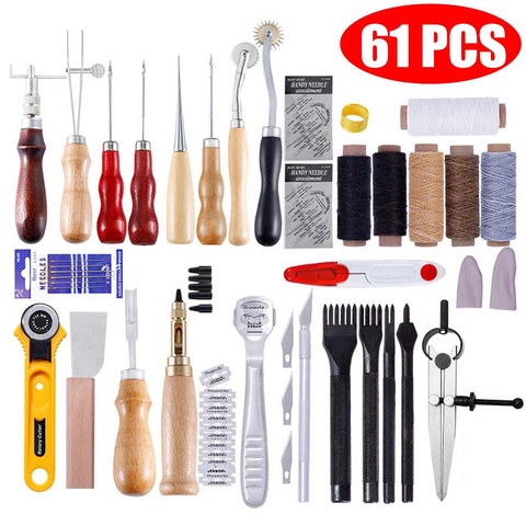 61 Pcs/Set Professional Leather Craft Tools Kit Home Hand Sewing Stitching Punch Carving Work Saddle Leathercraft Accessories ► Photo 1/6