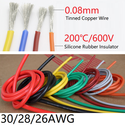 30AWG 28WAG 26AWG Silicone Gel Rubber Wire Flexible Cable High Temperature Insulated Copper Ultra Soft Electron DIY Line Color ► Photo 1/6