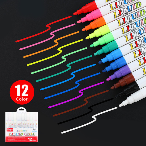 12 Color/set Liquid Erasable Chalk Marker Pen For Glass Windows Blackboard Markers Teaching Tools Office Material Escolar ► Photo 1/6