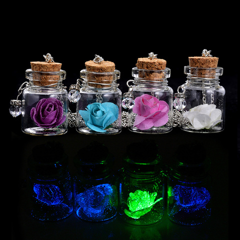 Romantic Rose Flower Pendant Luminous Glow In Dark Necklace Fluorescent Glass Wish Bottle Necklace For Gift Jewelry ► Photo 1/6