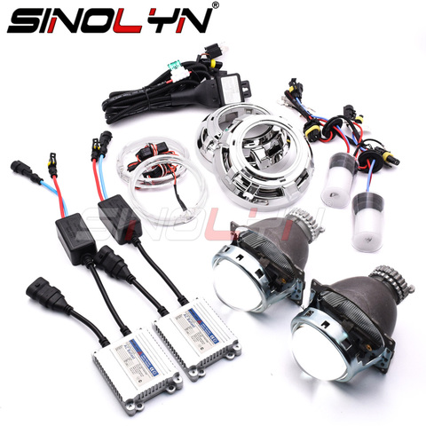 Sinolyn Bi-xenon Angel Eyes Full Kit Headlight Lenses 3.0 HID Projector Lens For H1 H4 H7 H11 9005 9006 Car Lights Accessories ► Photo 1/6