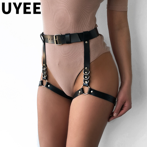 UYEE Sexy Harajuku Leather Harness Punk Gothic Bow Garter Belt Leg Ring Stocking Suspenders Straps Detachable Leg Harness LP-056 ► Photo 1/6