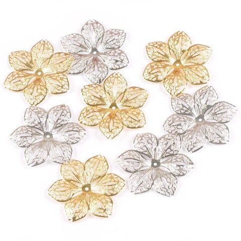10pcs Gold Silver Connectors Hollow Flower Filigree Wraps For DIY Scrapbook Jewelry Making Home Decor Metal Crafts 43mm yk0782 ► Photo 1/6