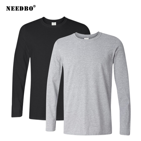 2Pcs/lot 2022 Spring Autumn 100% Cotton Long Sleeve T Shirt Men High Quality Solid Color O-Neck Tops Tees Big Size T Shirt Homme ► Photo 1/6