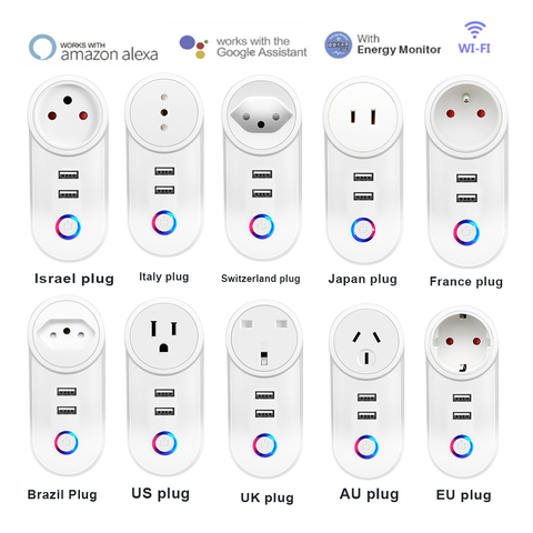 US EU UK AU Israel Brazil WIFI Smart Socket Plug Mini Plug with USB Smart Remote Control Timer Plug support Alexa Google 10A 16A ► Photo 1/6