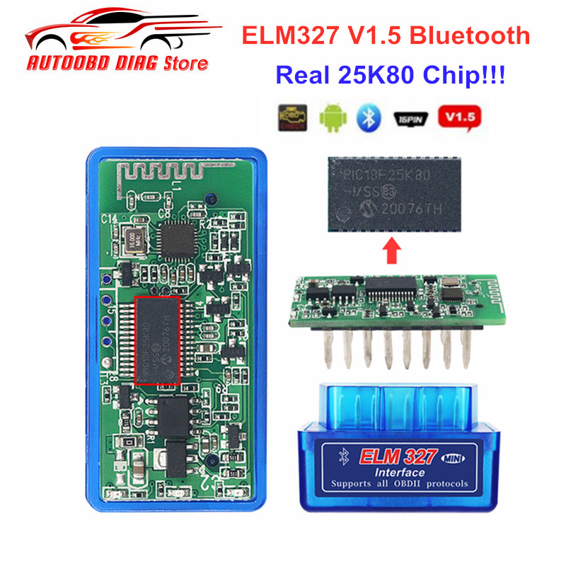 Mini ELM327 v1.5 OBD2 Bluetooth Adapter Scanner for TORQUE ANDROID 25K80 Chip 