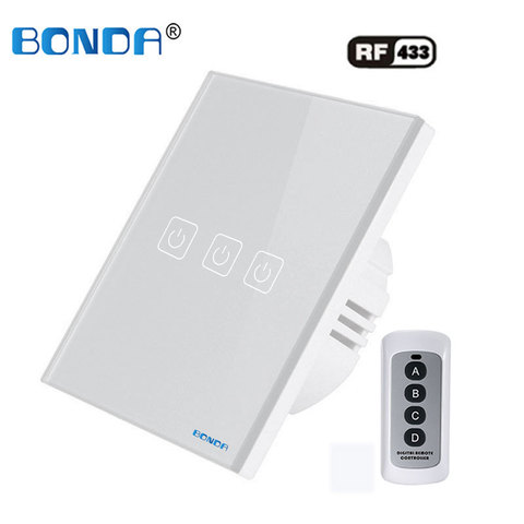 BONDA Genuine EU / UK Standard Wall Switch 1/2/3 Open Wireless Remote Touch Switch Luxury Crystal Glass Panel Light Switch ► Photo 1/6