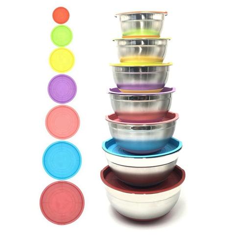 1 Set Colorful PP Food Storage Salad Bowl With Lid Non-slip