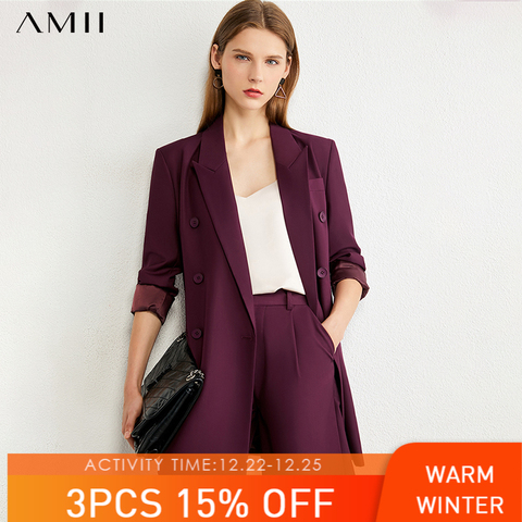 AMII Minimalism Autumn Causal Women Set Solid Lapel Double Breasted Office Coat High Waist Loose Shorts Female Suit 12060012 ► Photo 1/5