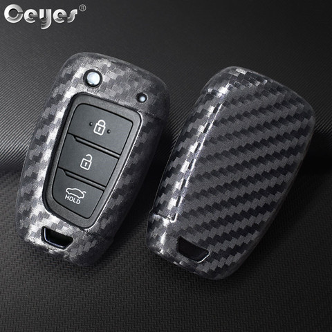 Ceyes Car Carbon Fiber Key Covers Accessories Styling Case For Hyundai Elantra Solaris 2016 2017 2022 Auto Protection Shell ► Photo 1/6
