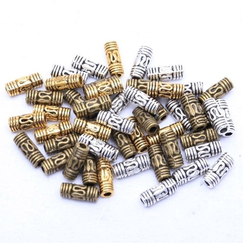 50Pcs 8x3mm Antique Silver Gold Tone Column Tube Spacer Metal Beads For Needleworks For Diy Bracelets Jewelry Making Finding ► Photo 1/4