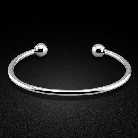 Solid 925 Sterling Silver Smooth opening Bangles & Bracelets For Women Hand Female Jewelry Wholesale Bead bracelet ► Photo 1/6