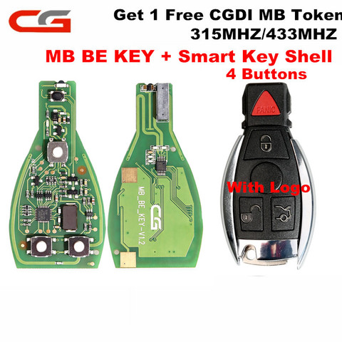 CG CGDI MB BE KEY pro V1.2 Get 1 Free Token 433/315MHZ Works Smart Key Shell 3/4 Buttons Perfectly with Logo For Benz ► Photo 1/6