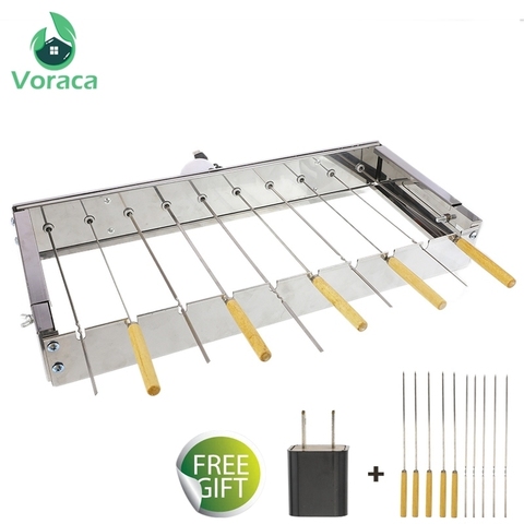 Stainless Steel Automatic Flipping Barbecue Grill with 10 BBQ Stickers Adjustable Width BBQ Shelf 10 Holes Skewers Rolling Tools ► Photo 1/6