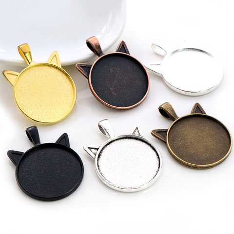 New Fashion 5pcs 25mm Inner Size Classic 6 Colors plated Cat Style Cabochon Base Setting Charms Pendant ► Photo 1/6