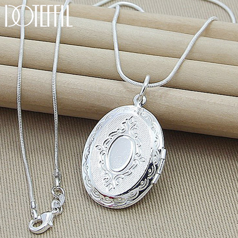 DOTEFFIL 925 Sterling Silver Oval Round Photo Frame Pendant Necklace 18 inch Snake Chain For Woman Wedding Engagement Jewelry ► Photo 1/6
