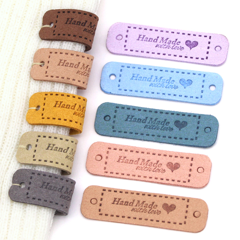 20Pcs Hand Made With Love Labels Tags For Clothes Handmade PU Leather Labels DIY Hats Bags Sewing Tags Garment Accessories ► Photo 1/6