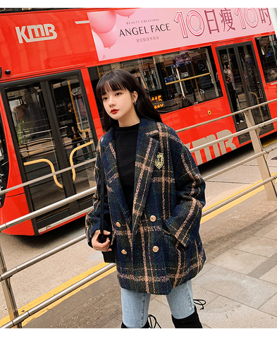 Plaid suit collar woolen coat for 2022 winter new all-match temperament short woolen coat women ► Photo 1/6