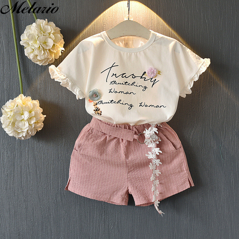 Melario Casual Girls Clothing Sets Summer Floral T-shirt Shorts Suit 2pcs Kids Clothes Set New Sleeveless Girls Boutique Outfits ► Photo 1/6