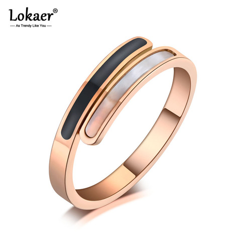 Lokaer Trendy Titanium Stainless Steel Fine Brand Jewelry Acrylic & Shell Rings Bridal Wedding Engagement Ring For Women R19123 ► Photo 1/5