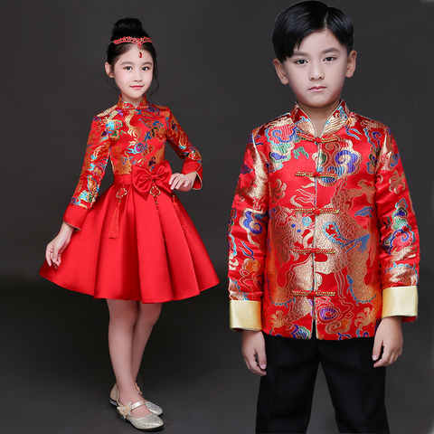 Children cheongsam princess dress girls dress Puff skirt Chinese style retro costumes Chinese guzheng performance clothing Host ► Photo 1/4