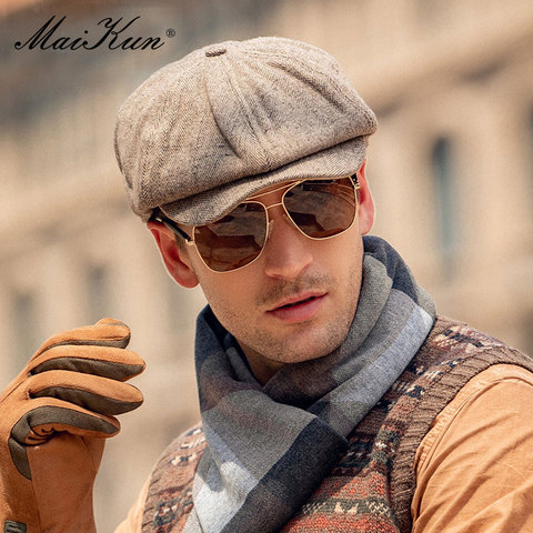 Maikun Hat Men's Autumn And Winter British Vintage Forward Hat Tthickened Cap Men Winter Short Brim Male Beret ► Photo 1/4