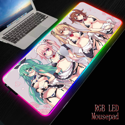 XGZ Sexy Anime Girl Gaming Computer Mousepad RGB Large Gamer XXL Mouse Carpet Big Pad Edge Control PC Desk Play Mat with Backlit ► Photo 1/5