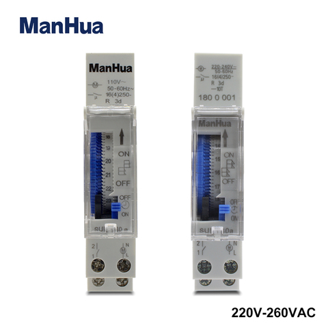 ManHua Mechanical Analog Time Switch 24 Hour 110V/220-240VAC Mechanical Programmable DIN Rail Time Switch SUL180a ► Photo 1/6
