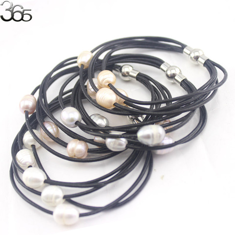 Free Shipping Gift Packed! 8 Inch  Genuine Leather Multi Strand Style Natural Semi Precious Pearl Beads Bracelet ► Photo 1/6