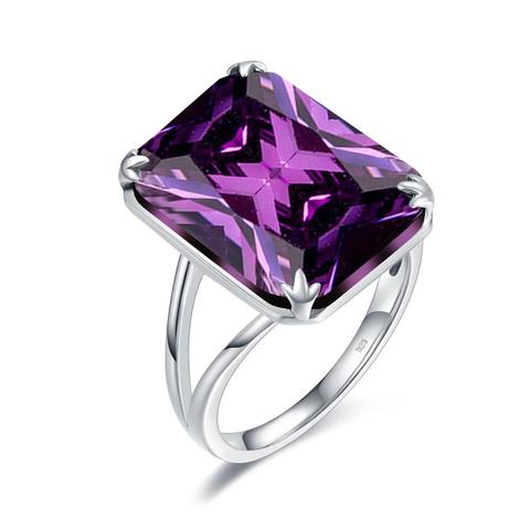 Ring Women Silver 925 Amethyst Rings Real Sterling Silve 925 Prong setting Punk Rectangle Gemstone Female Wedding Fashion Jewely ► Photo 1/6