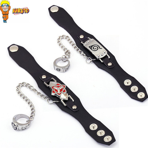 Anime Naruto Cosplay Uzumaki Uchiha Sasuke Konoha Logo Punk Leather Bracelet Accessories New ► Photo 1/6