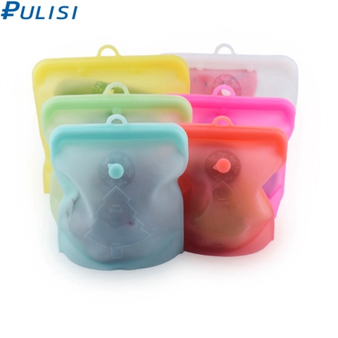 PULISI Silicone Reusable Food Bag 1500ml 1000ml 500ml Leakproof Containers Reusable Fresh Bag Food Storage Bag Freezer Bag Snack ► Photo 1/6