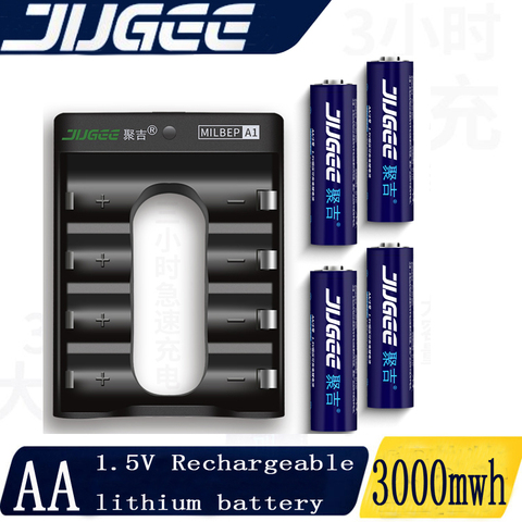 new  JUGEE  2000mah 1.5v AA 3000mWh AAA 1000mwh   usb rechargeable Li-polymer lithium AA usb  battery ► Photo 1/6