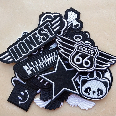 Black White Letters Patches Animal Zipper Embroidery Patches For Clothes Iron on Appliques Clothes Jeans Stickers Badges Patch ► Photo 1/6